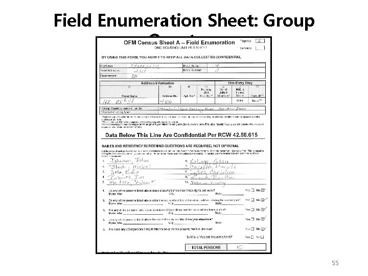 Field Enumeration Sheet: Group Quarters 55 Field Enumeration Sheet: Group Quarters 55