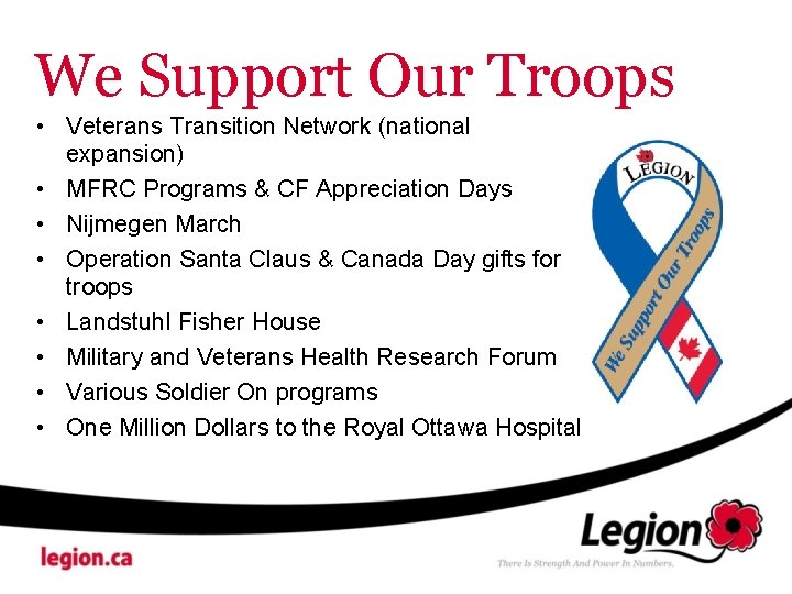 We Support Our Troops • Veterans Transition Network (national expansion) • MFRC Programs &