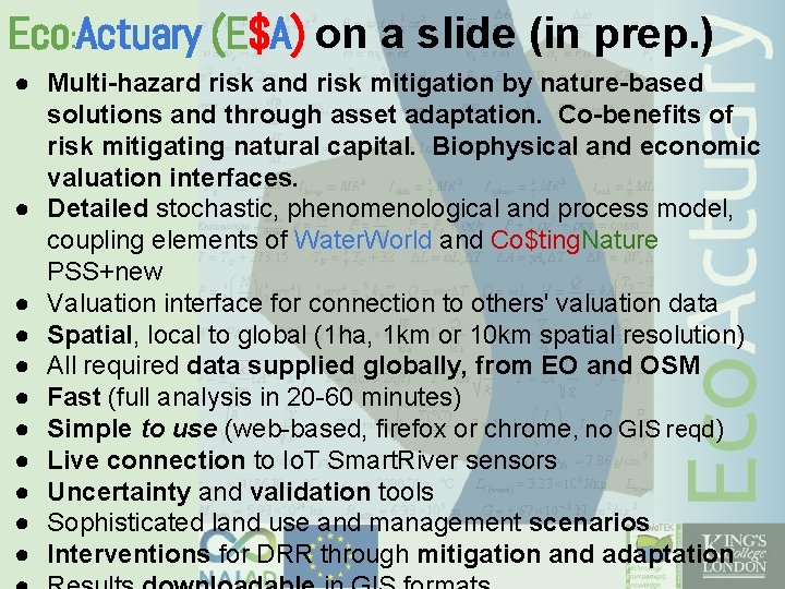 Eco: Actuary (E$A) on a slide (in prep. ) ● Multi-hazard risk and risk Eco: Actuary (E$A) on a slide (in prep. ) ● Multi-hazard risk and risk