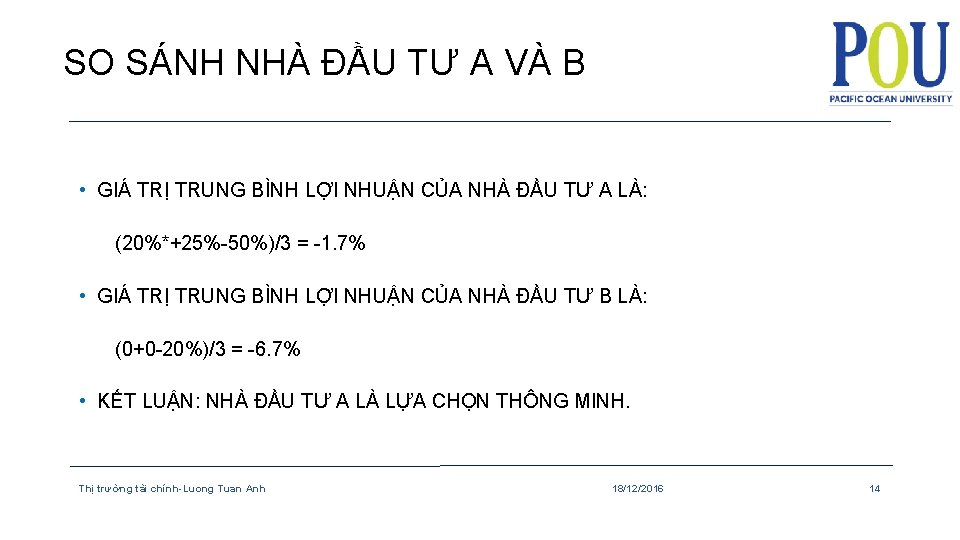 SO SÁNH NHÀ ĐẦU TƯ A VÀ B • GIÁ TRỊ TRUNG BÌNH LỢI