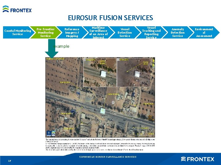 EUROSUR FUSION SERVICES Coastal Monitoring Service Pre Frontier Monitoring Service Reference Imagery / Mapping