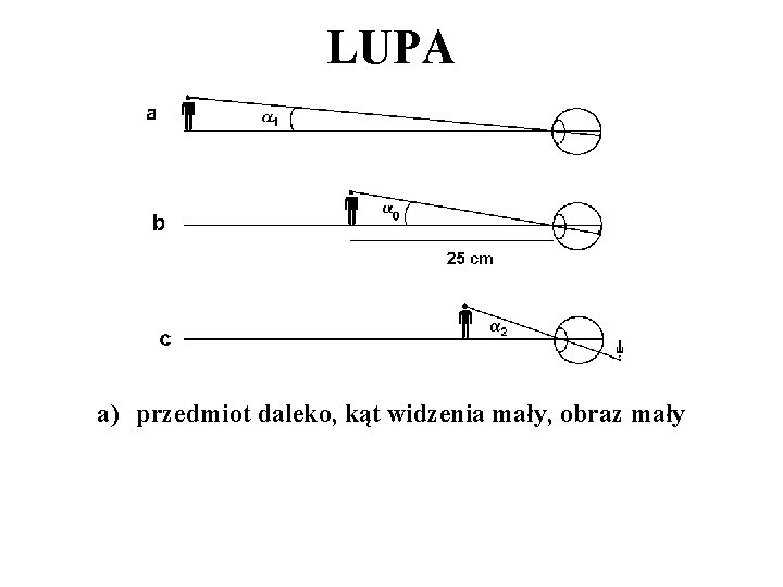 LUPA a) przedmiot daleko, kąt widzenia mały, obraz mały 