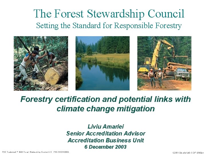 The Forest Stewardship Council Setting the Standard for Responsible Forestry certification and potential links