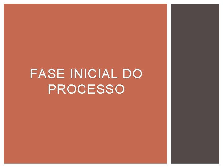 FASE INICIAL DO PROCESSO FASE INICIAL DO PROCESSO