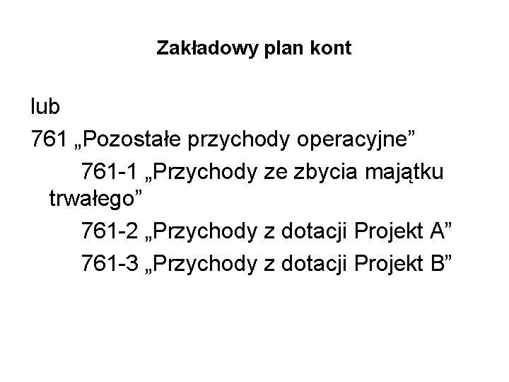 Zakładowy plan kont lub 761 „Pozostałe przychody operacyjne” 761 -1 „Przychody ze zbycia majątku