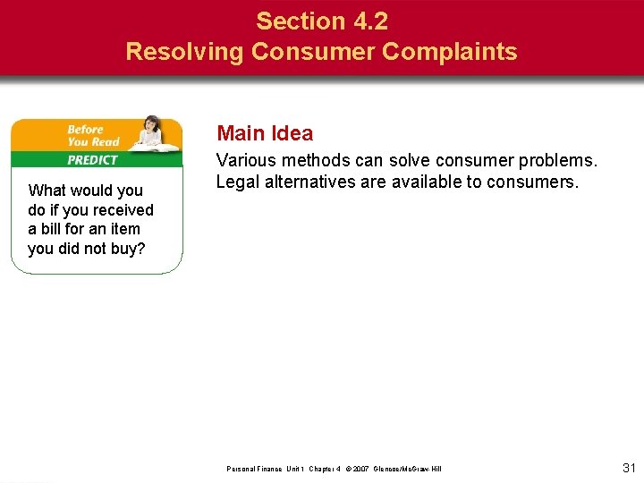 Section 4. 2 Resolving Consumer Complaints Main Idea What would you do if you