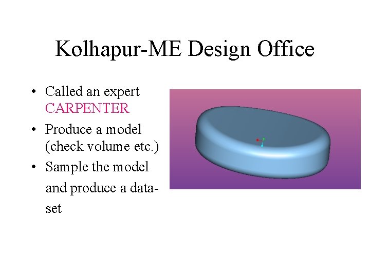Kolhapur-ME Design Office • Called an expert CARPENTER • Produce a model (check volume