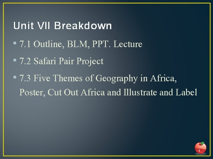 Unit VII Breakdown • 7. 1 Outline, BLM, PPT. Lecture • 7. 2 Safari