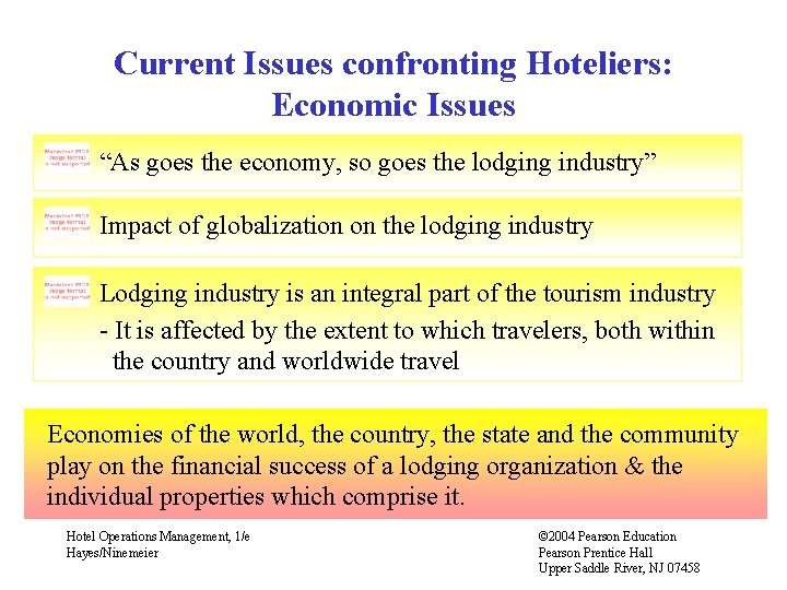 Current Issues confronting Hoteliers: Economic Issues “As goes the economy, so goes the lodging