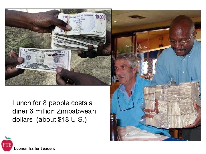 Lunch for 8 people costs a diner 6 million Zimbabwean dollars (about $18 U.