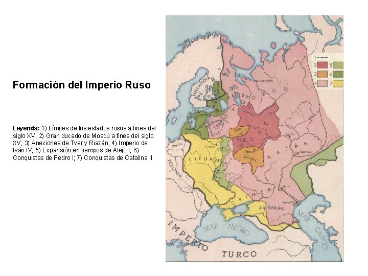 Formación del Imperio Ruso Leyenda: 1) Límites de los estados rusos a fines del