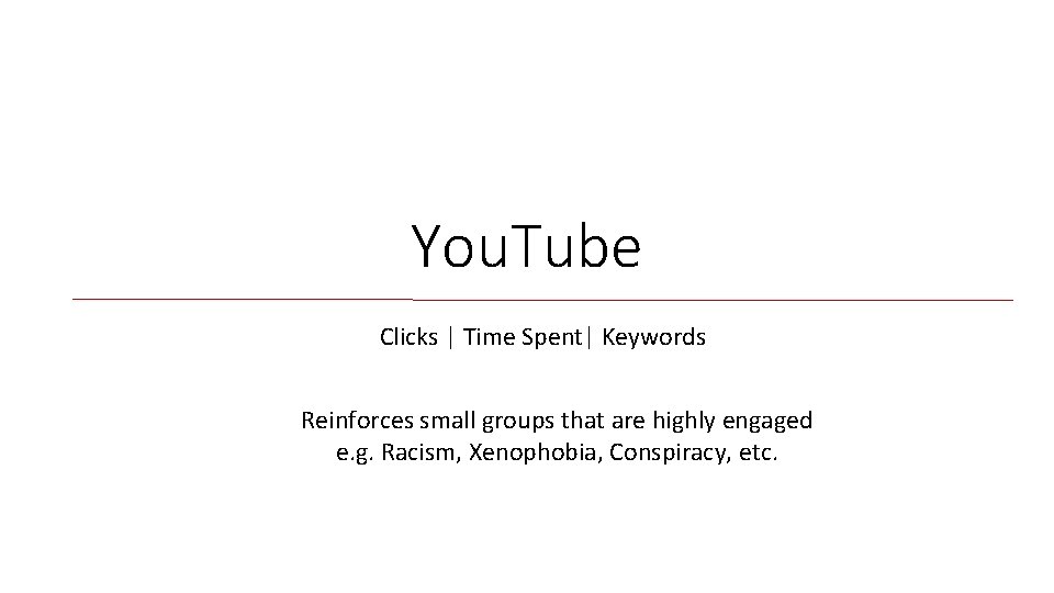 You. Tube Clicks | Time Spent| Keywords Reinforces small groups that are highly engaged