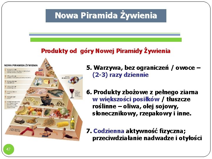 Nowa Piramida Żywienia Produkty od góry Nowej Piramidy Żywienia 5. Warzywa, bez ograniczeń /