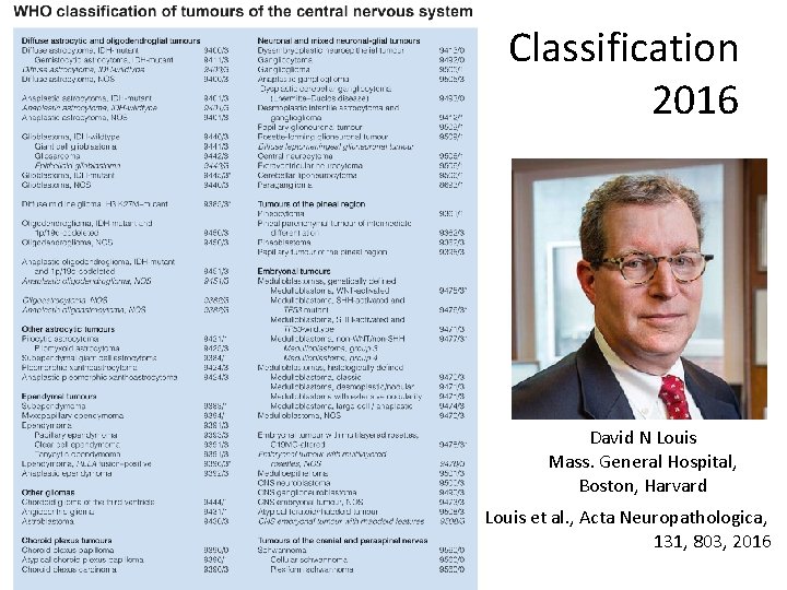 Classification 2016 David N Louis Mass. General Hospital, Boston, Harvard Louis et al. ,