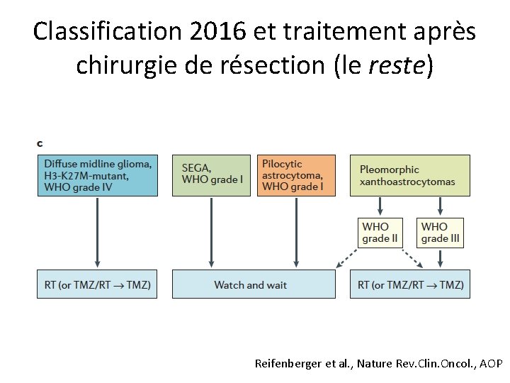 Classification 2016 et traitement après chirurgie de résection (le reste) Reifenberger et al. ,