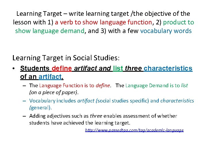 Learning Target – write learning target /the objective of the lesson with 1) a Learning Target – write learning target /the objective of the lesson with 1) a