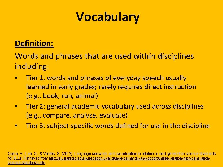 Vocabulary Definition: Words and phrases that are used within disciplines including: • • • Vocabulary Definition: Words and phrases that are used within disciplines including: • • •