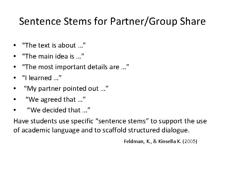 Sentence Stems for Partner/Group Share • “The text is about …” • “The main Sentence Stems for Partner/Group Share • “The text is about …” • “The main
