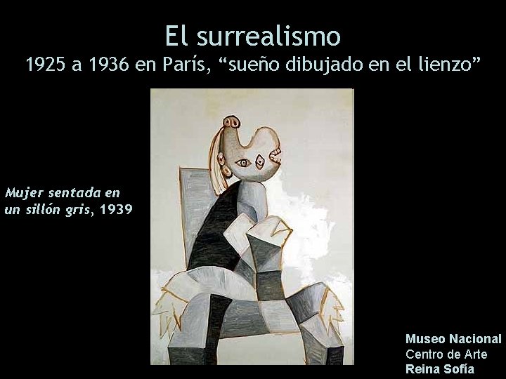 El surrealismo 1925 a 1936 en París, “sueño dibujado en el lienzo” Mujer sentada