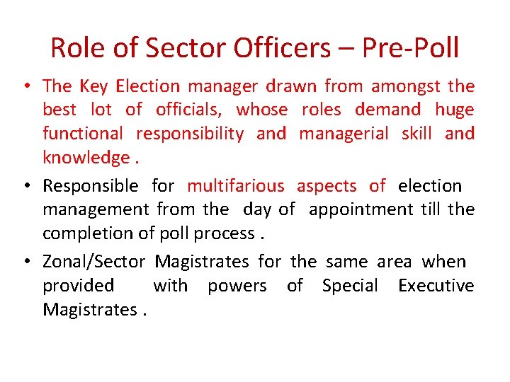 Roles Responsibilities Of Sector Officers Contents Of The