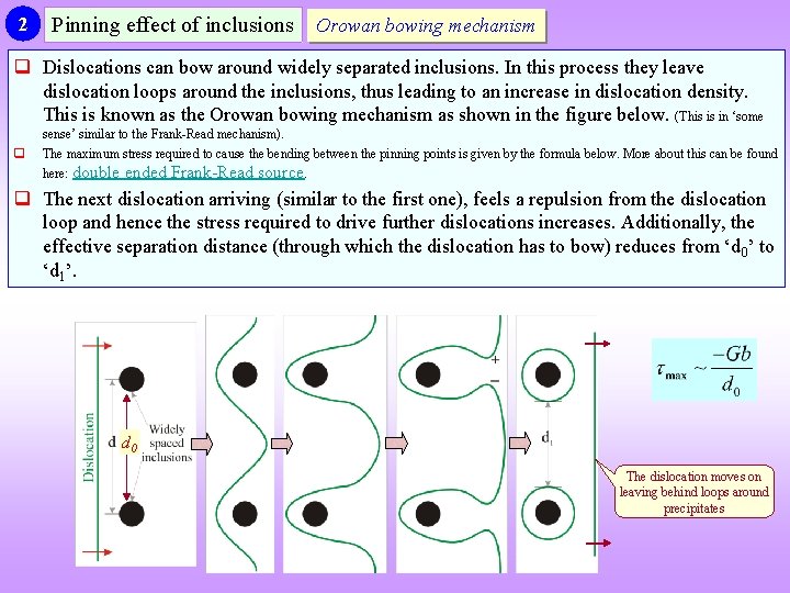 2 Pinning effect of inclusions Orowan bowing mechanism q Dislocations can bow around widely