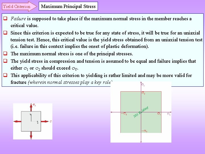 Yield Criterion Maximum Principal Stress q Failure is supposed to take place if the