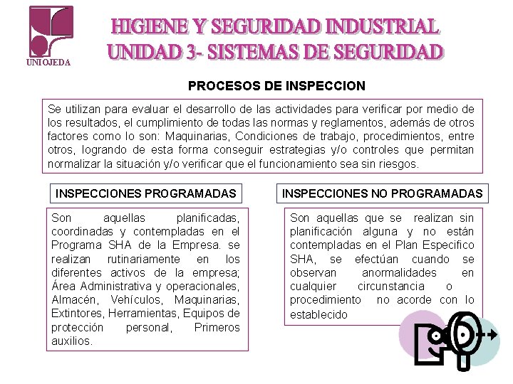 UNIOJEDA PROCESOS DE INSPECCION Se utilizan para evaluar el desarrollo de las actividades para UNIOJEDA PROCESOS DE INSPECCION Se utilizan para evaluar el desarrollo de las actividades para