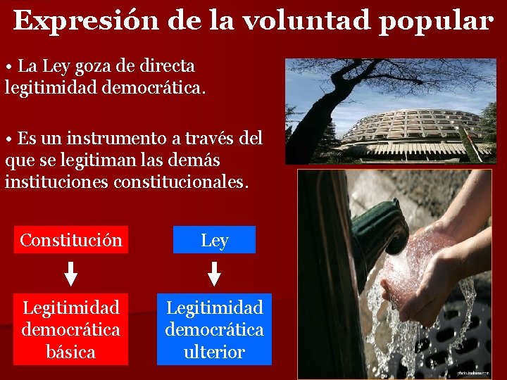 Expresión de la voluntad popular • La Ley goza de directa legitimidad democrática. •