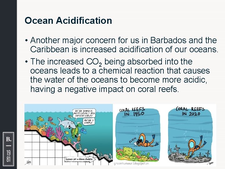 Ocean Acidification • Another major concern for us in Barbados and the Caribbean is