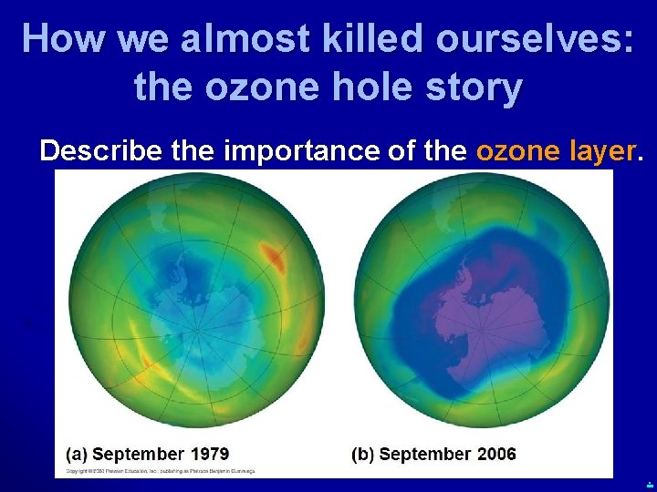 How we almost killed ourselves: the ozone hole story Describe the importance of the