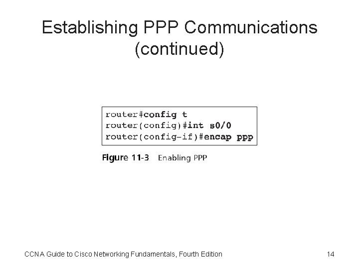 Establishing PPP Communications (continued) CCNA Guide to Cisco Networking Fundamentals, Fourth Edition 14 