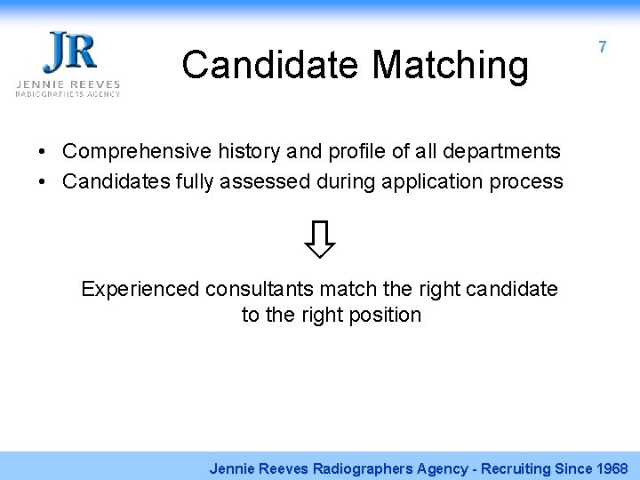 Candidate Matching 7 • Comprehensive history and profile of all departments • Candidates fully