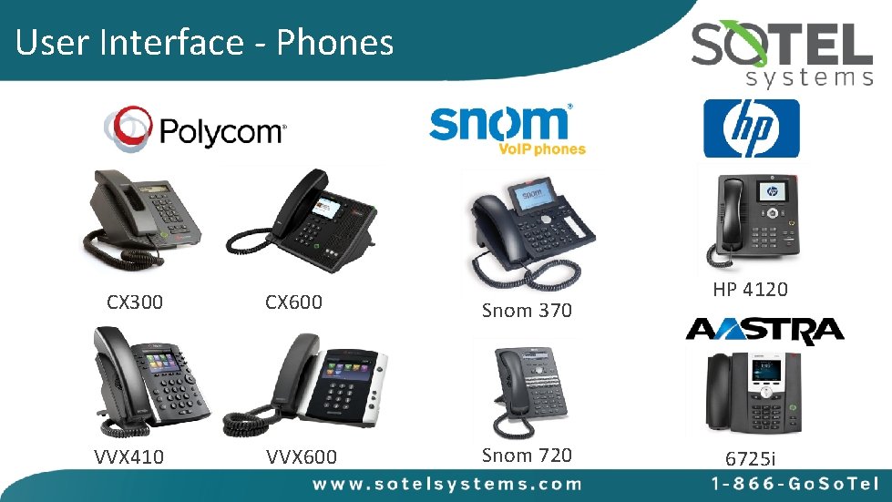 User Interface - Phones CX 300 VVX 410 CX 600 Snom 370 VVX 600
