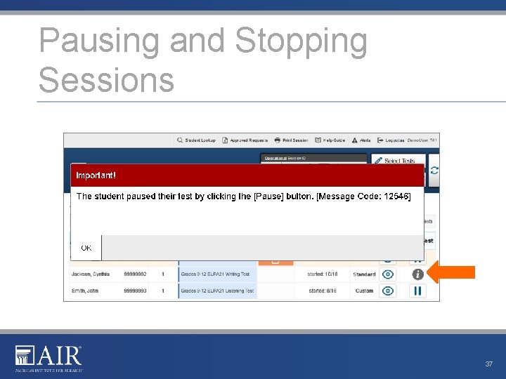 Pausing and Stopping Sessions 37 