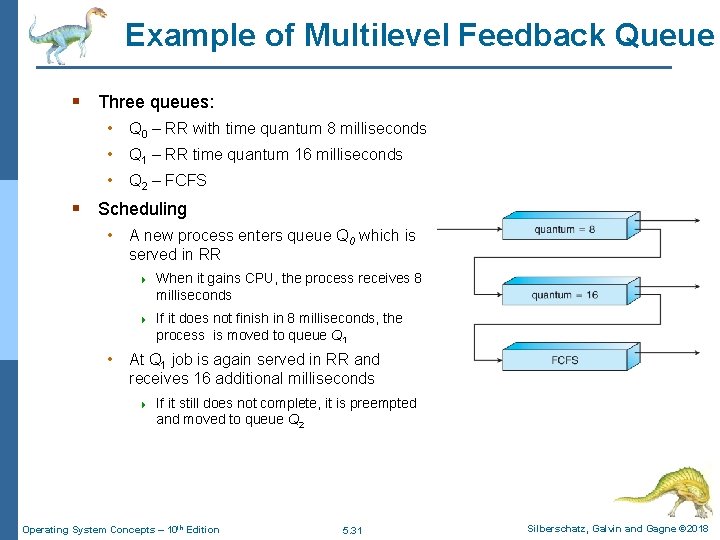 Example of Multilevel Feedback Queue § Three queues: • Q 0 – RR with