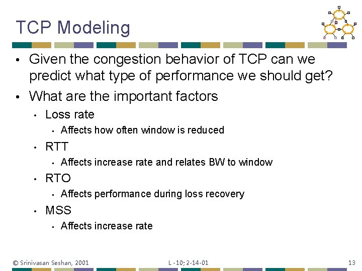 TCP Modeling Given the congestion behavior of TCP can we predict what type of
