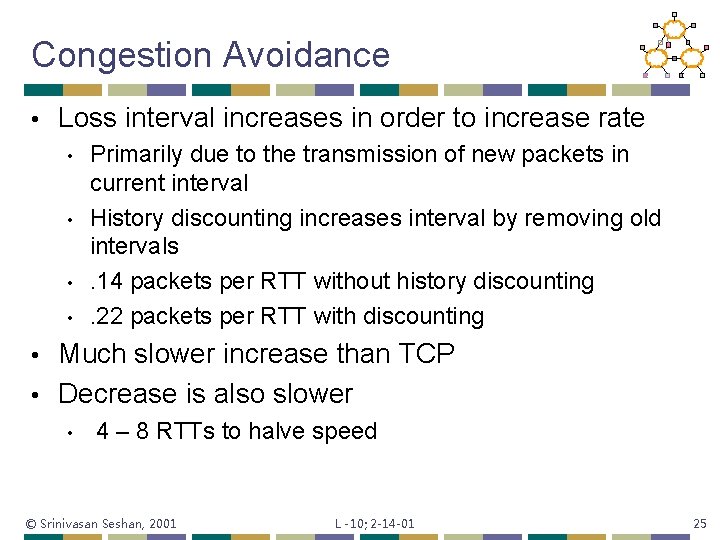 Congestion Avoidance • Loss interval increases in order to increase rate • • Primarily