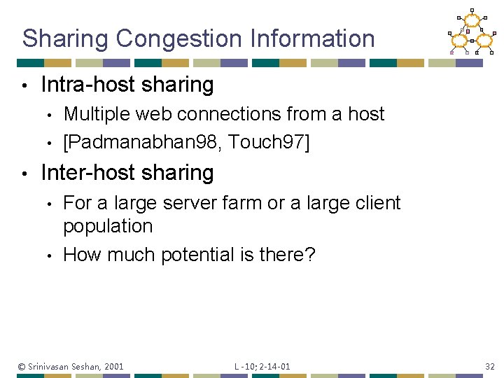 Sharing Congestion Information • Intra-host sharing • • • Multiple web connections from a