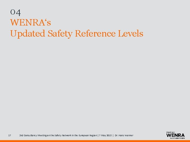 04 WENRA‘s Updated Safety Reference Levels 17 2 nd Consultancy Meeting on the Safety