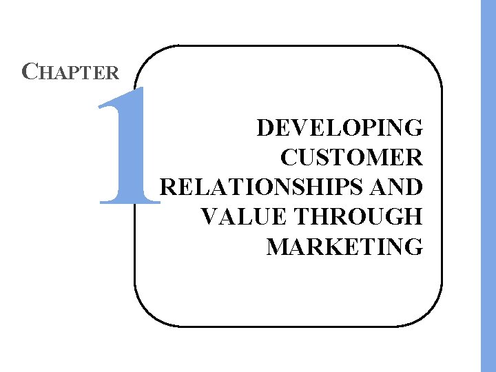 1 CHAPTER DEVELOPING CUSTOMER RELATIONSHIPS AND VALUE THROUGH MARKETING 