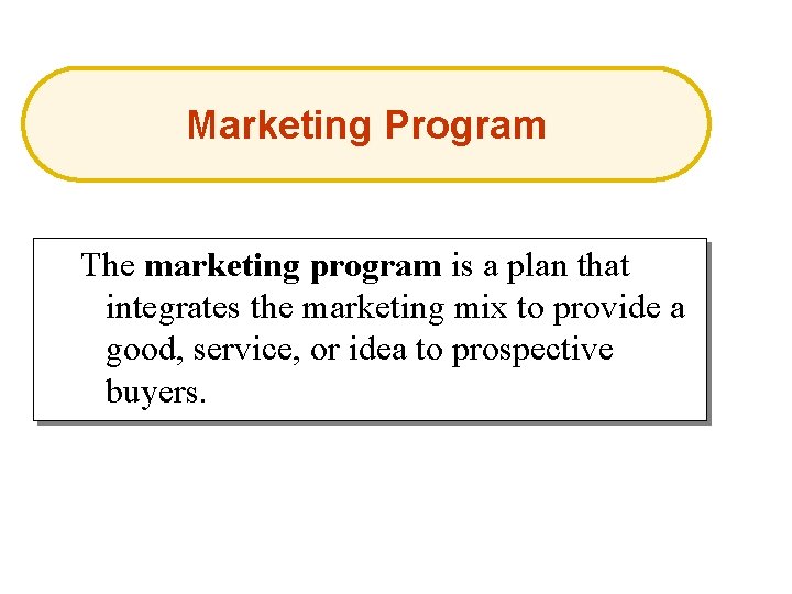 Marketing Program The marketing program is a plan that integrates the marketing mix to