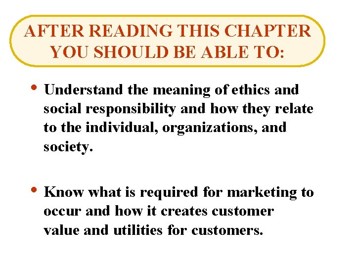 AFTER READING THIS CHAPTER YOU SHOULD BE ABLE TO: • Understand the meaning of