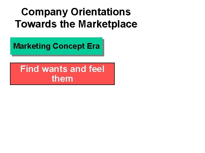 Company Orientations Towards the Marketplace Marketing Concept Era Find wants and feel them 