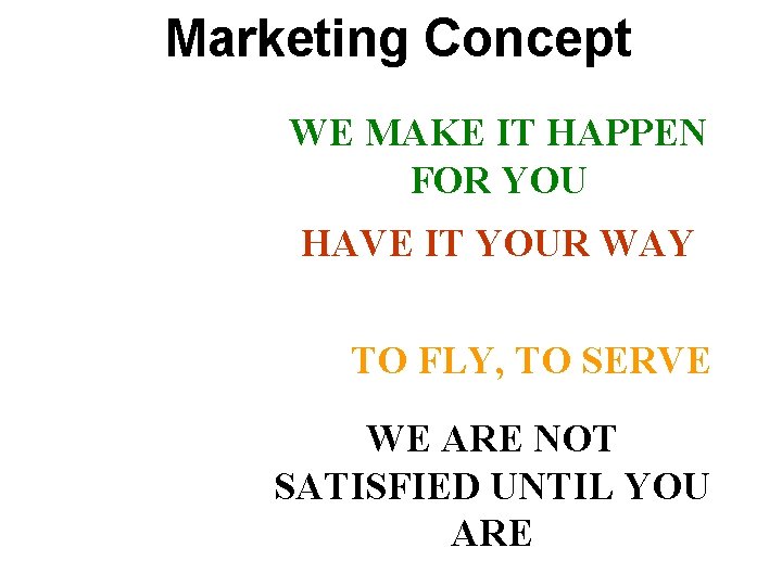 Marketing Concept WE MAKE IT HAPPEN FOR YOU HAVE IT YOUR WAY TO FLY,