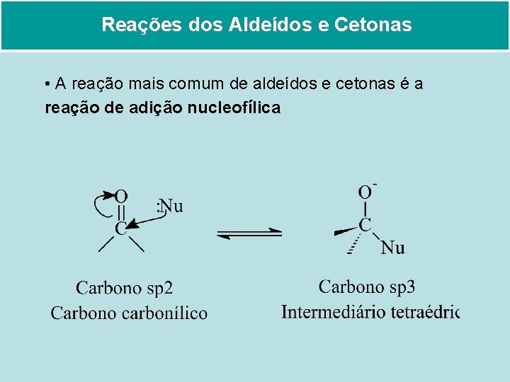 Reações dos Aldeídos e Cetonas • A reação mais comum de aldeídos e cetonas