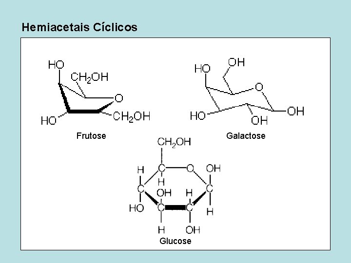 Hemiacetais Cíclicos Frutose Galactose Glucose 