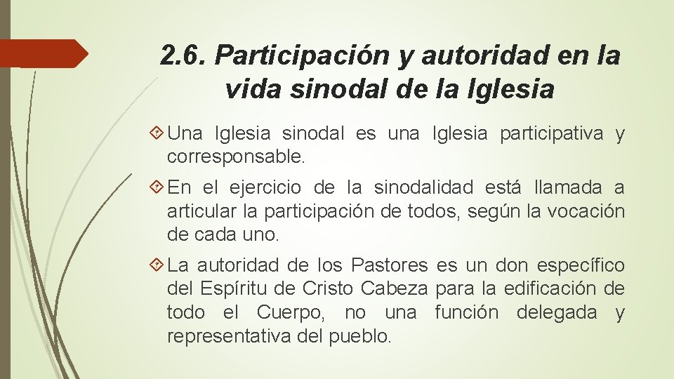 2. 6. Participación y autoridad en la vida sinodal de la Iglesia Una Iglesia
