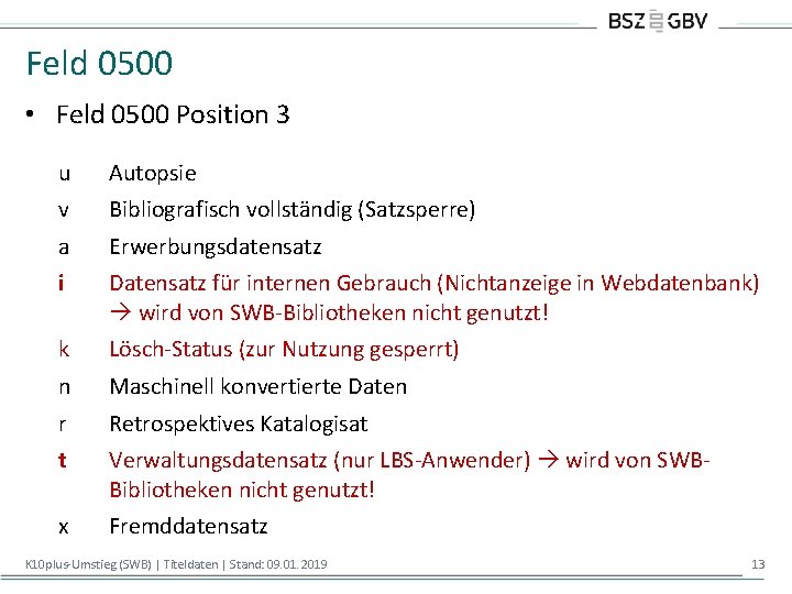 Feld 0500 • Feld 0500 Position 3 u Autopsie v Bibliografisch vollständig (Satzsperre) a