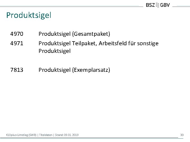 Produktsigel 4970 4971 Produktsigel (Gesamtpaket) Produktsigel Teilpaket, Arbeitsfeld für sonstige Produktsigel 7813 Produktsigel (Exemplarsatz)