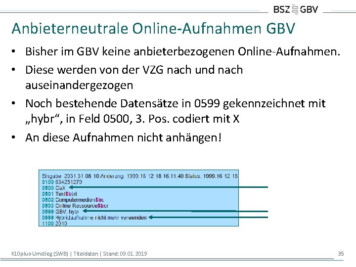 Anbieterneutrale Online-Aufnahmen GBV • Bisher im GBV keine anbieterbezogenen Online-Aufnahmen. • Diese werden von